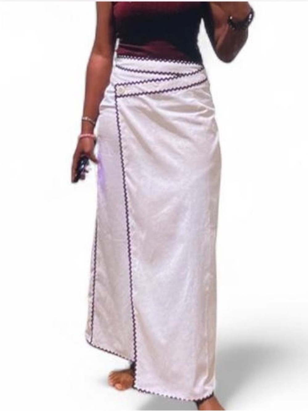 Commense Cotton Cream Mid-Length Skirt with Black Trim Size Small